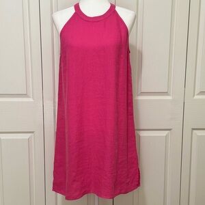 C&C California 100% Linen Pink Halter Shift Dress Medium High Neck